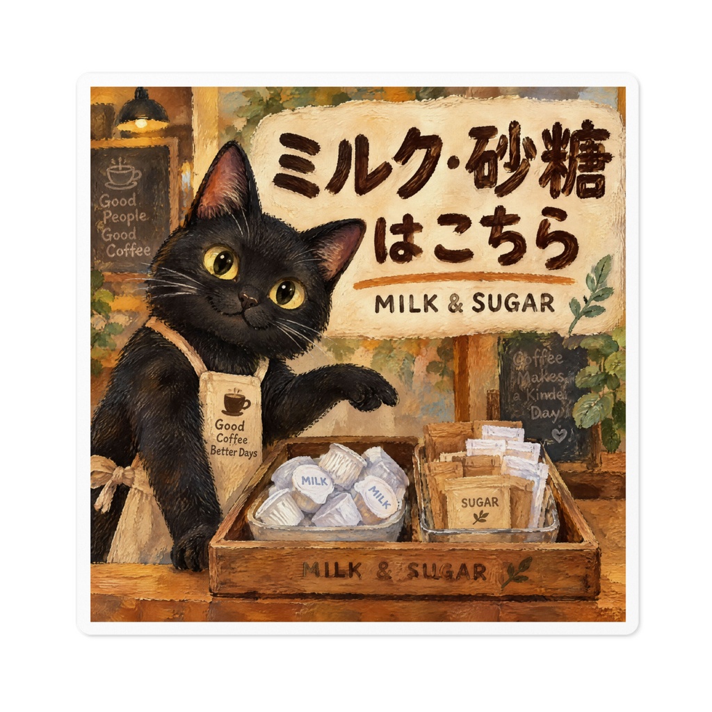 【黒猫 SIGNATURE】ミルク・砂糖はこちら(MILK & SUGAR) カフェ・セルフ用案内ステッカー
