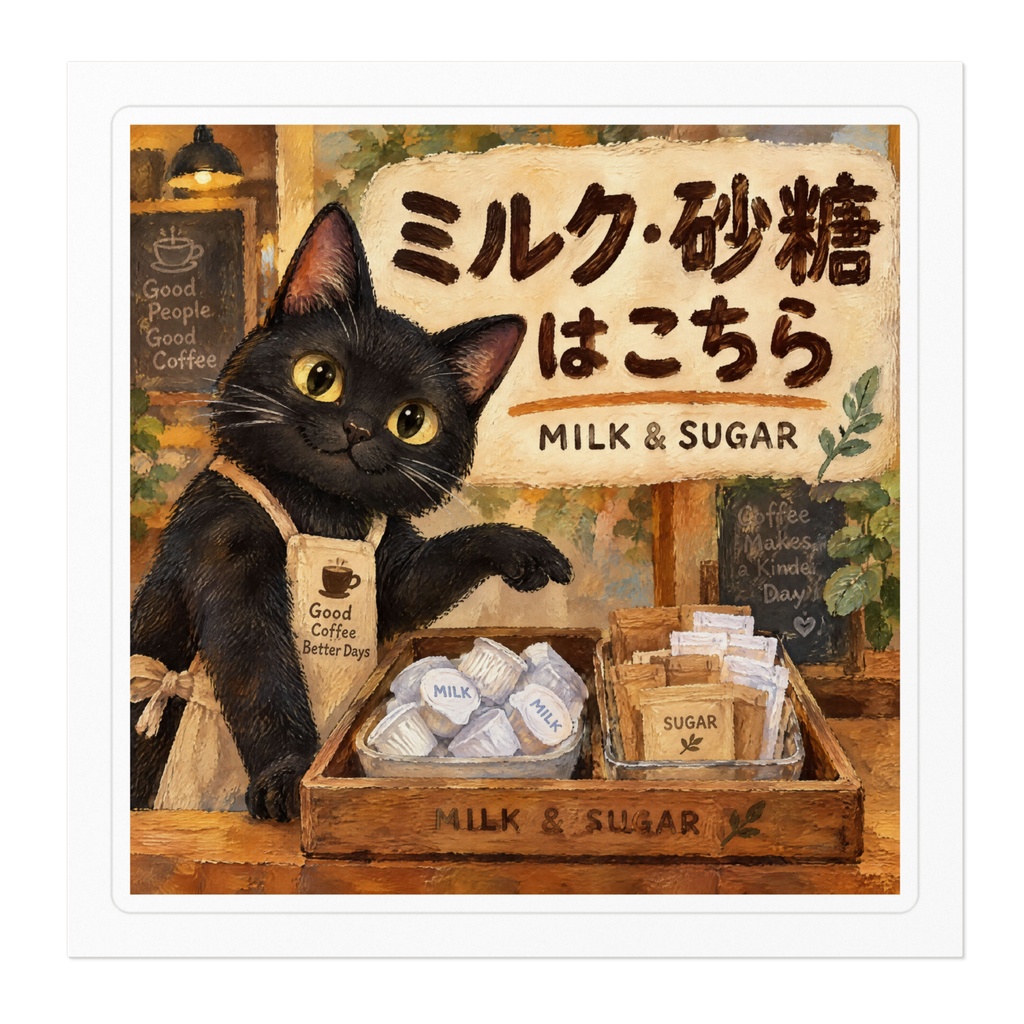 【黒猫 SIGNATURE】ミルク・砂糖はこちら(MILK & SUGAR) カフェ・セルフ用案内ステッカー