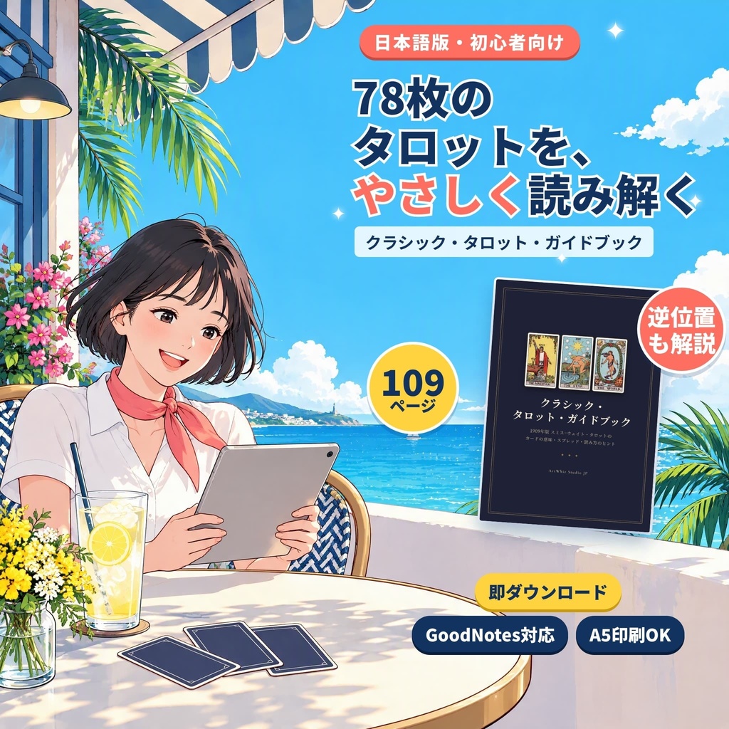 【日本語版】クラシック・タロット・ガイドブック|1909年版スミス=ウェイト 78枚の意味とスプレッド解説(PDF 109ページ)