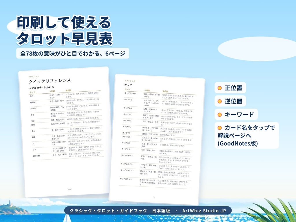 【日本語版】クラシック・タロット・ガイドブック|1909年版スミス=ウェイト 78枚の意味とスプレッド解説(PDF 109ページ)