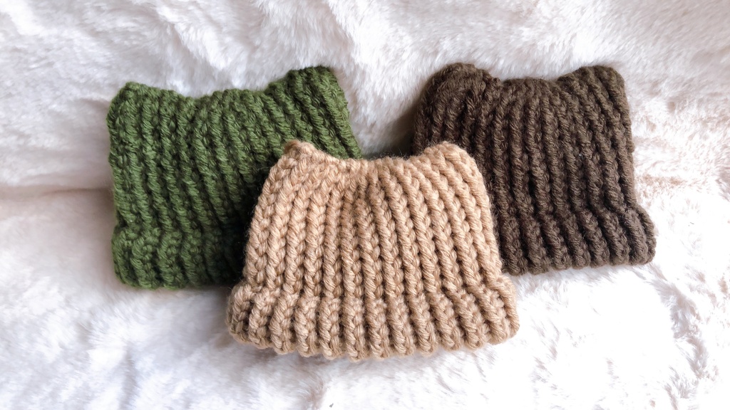 【7色】ぬいぐるみ用 帽子 みみ付きニット帽