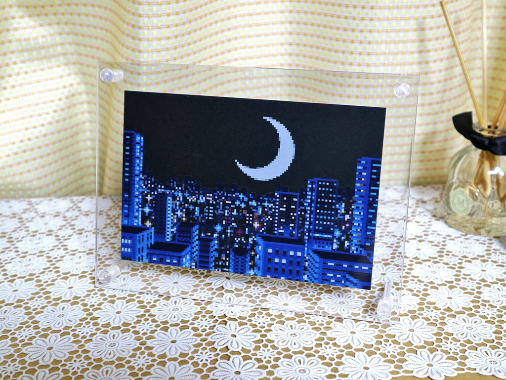 ホワイトプリントポストカード「空の月、街の星」