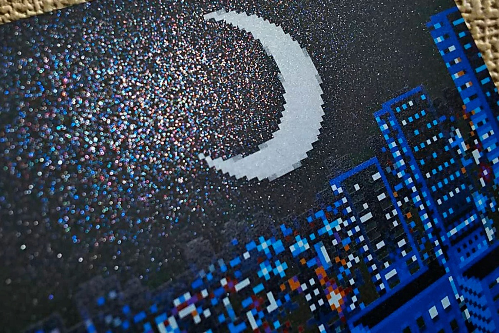 ホワイトプリントポストカード「空の月、街の星」