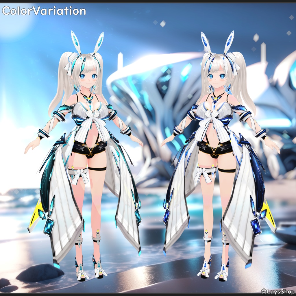 【VRoid 正式版】サイバーサマーウェア&リボン+尻尾&ウォーターガン【スプラッシュバニー】