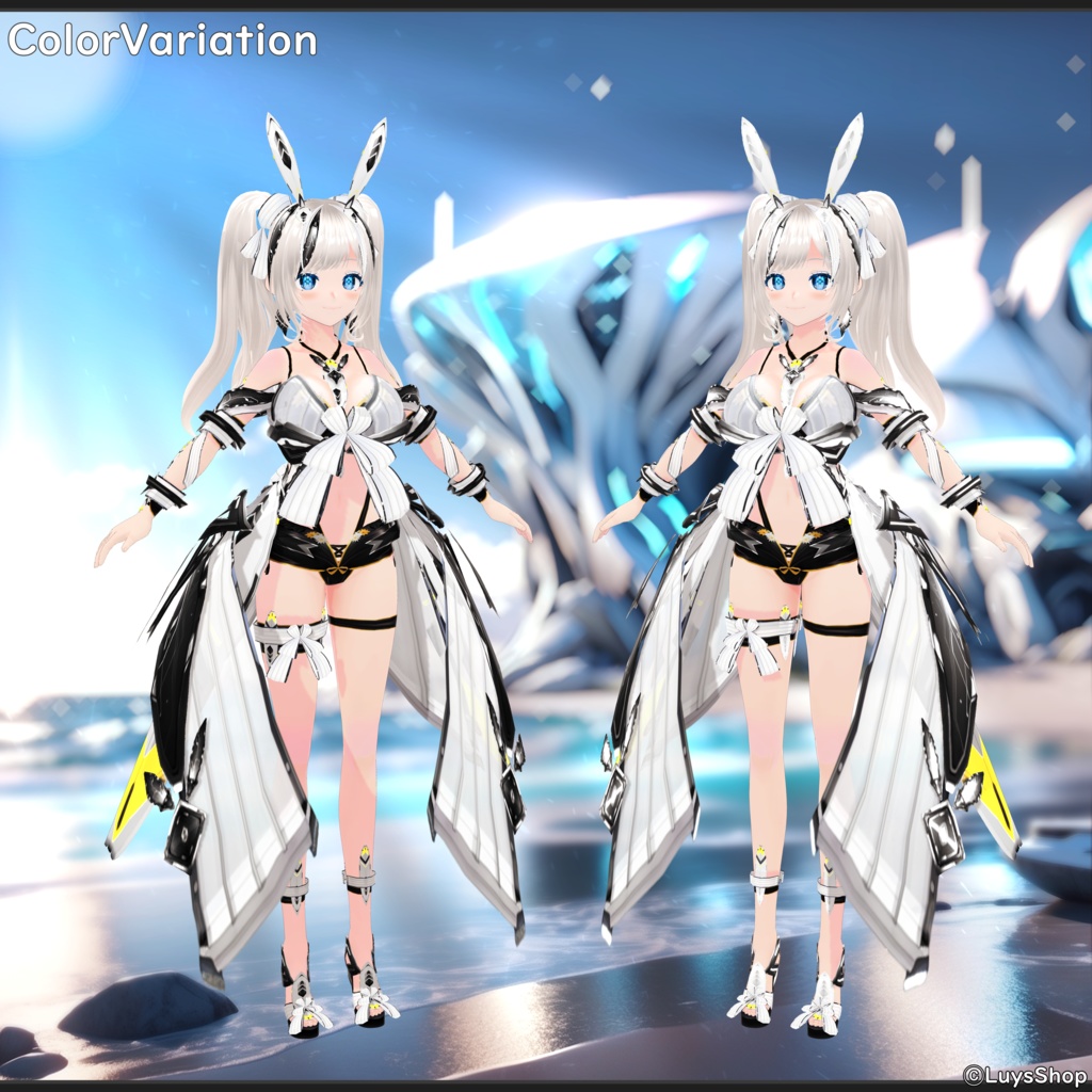 【VRoid 正式版】サイバーサマーウェア&リボン+尻尾&ウォーターガン【スプラッシュバニー】