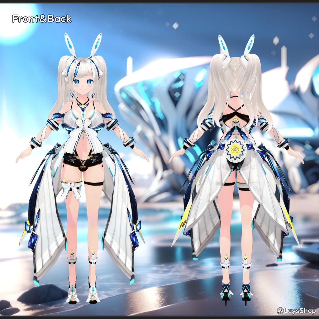 【VRoid 正式版】サイバーサマーウェア&リボン+尻尾&ウォーターガン【スプラッシュバニー】