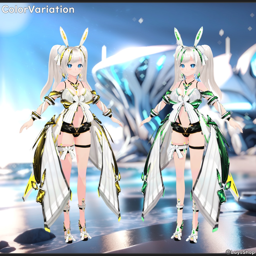 【VRoid 正式版】サイバーサマーウェア&リボン+尻尾&ウォーターガン【スプラッシュバニー】