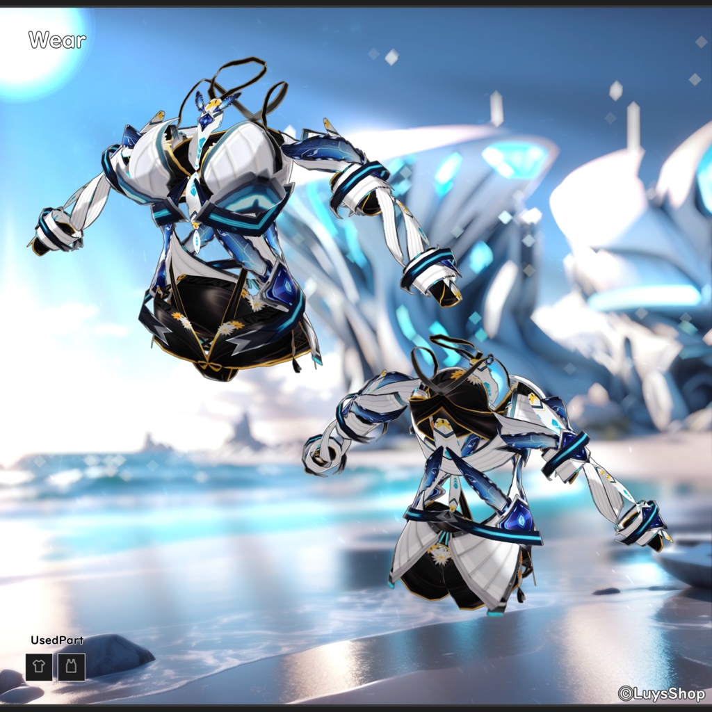 【VRoid 正式版】サイバーサマーウェア&リボン+尻尾&ウォーターガン【スプラッシュバニー】