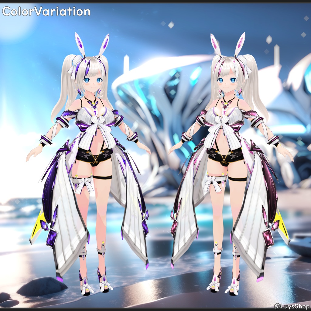 【VRoid 正式版】サイバーサマーウェア&リボン+尻尾&ウォーターガン【スプラッシュバニー】