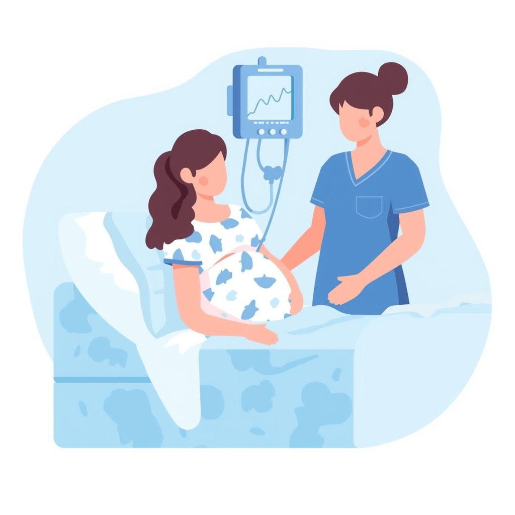 「やさしいマタニティイラストセット|陣痛・破水・お腹の張りなど症状別フラットベクター」