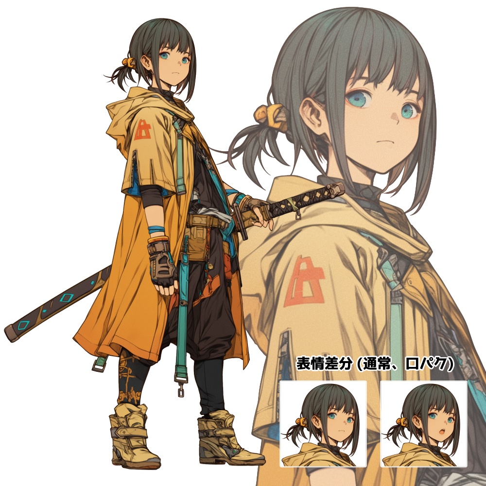 立ち絵素材9 現代風 剣士少女 口パク差分あり