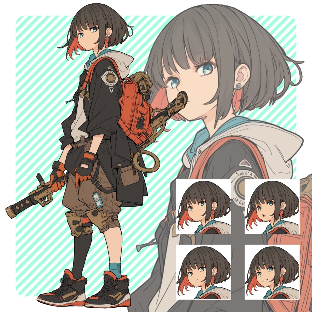 立ち絵素材10 現代風 剣士少女 表情差分あり