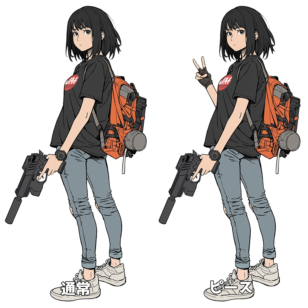 立ち絵素材12 銃を持った女の子 表情差分パーツあり
