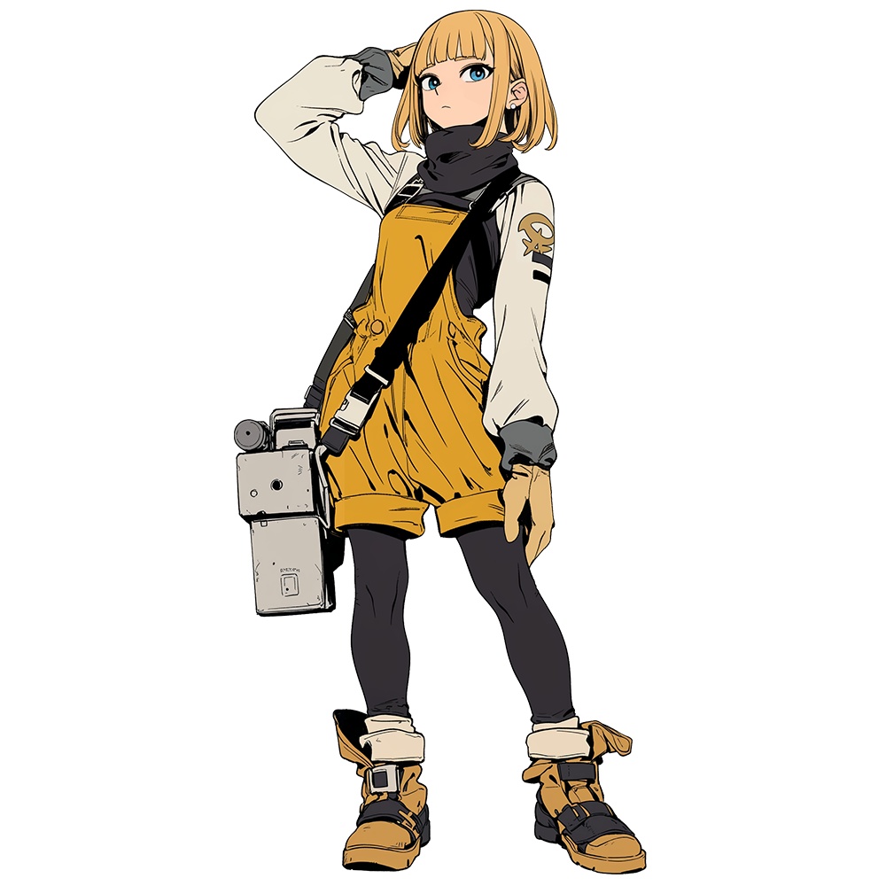 立ち絵素材13 つなぎを着た青い瞳の女の子 表情差分パーツあり