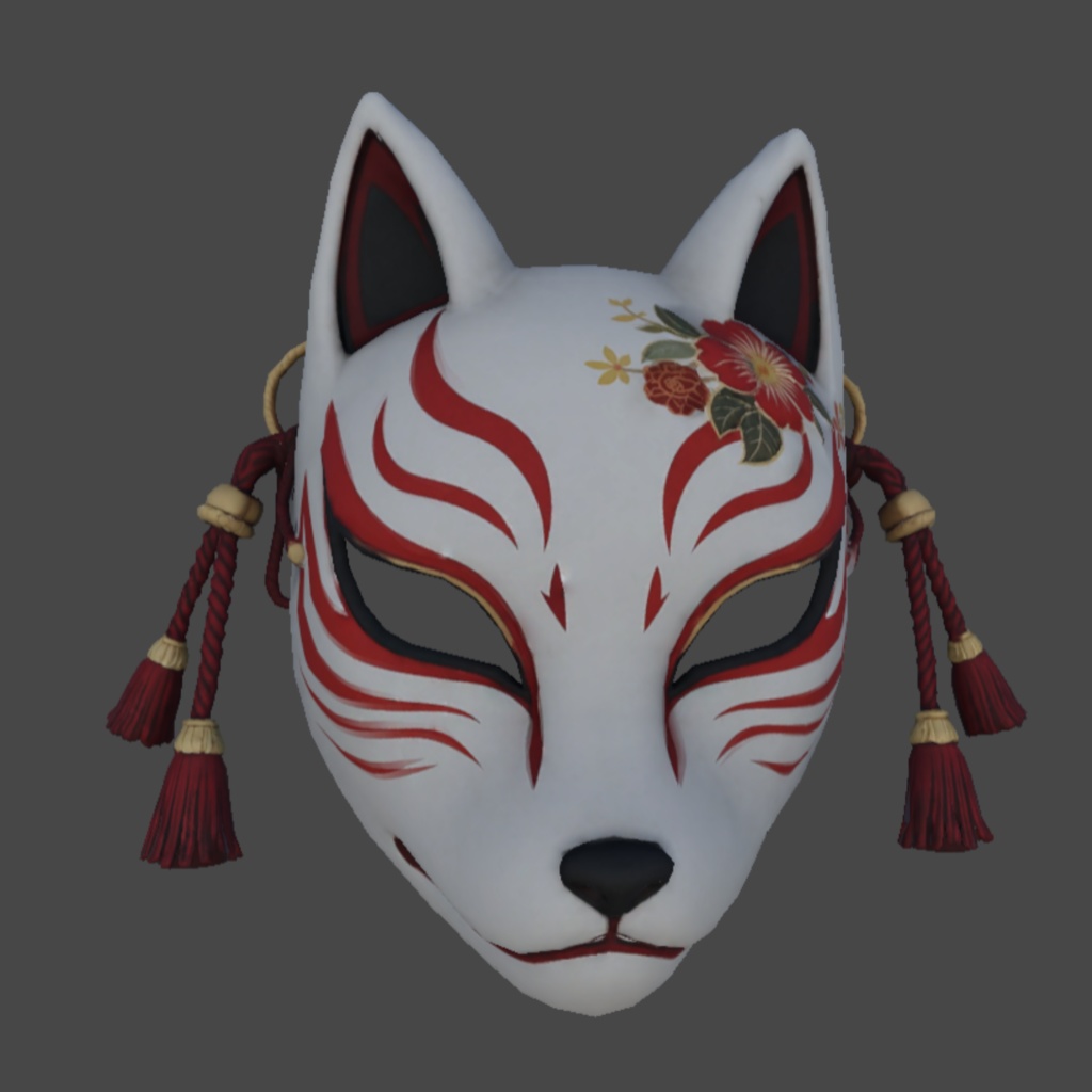3Dモデル / 和風白狐お面