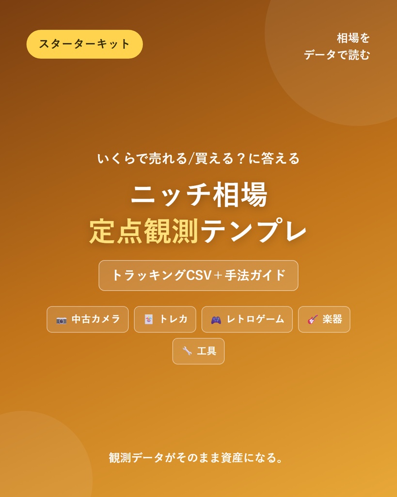 ニッチ相場 定点観測スターターキット｜「いくらで売れる/買える」をデータで言えるようになる(トラッキングCSV付き)