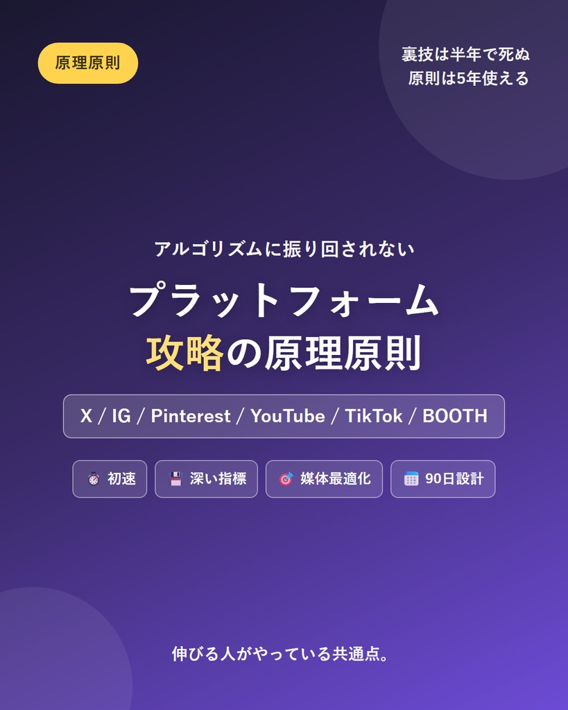 伸びる人がやっている プラットフォーム攻略の原理原則｜X/IG/Pinterest/YouTube/TikTok/BOOTH 共通の伸びる仕組み