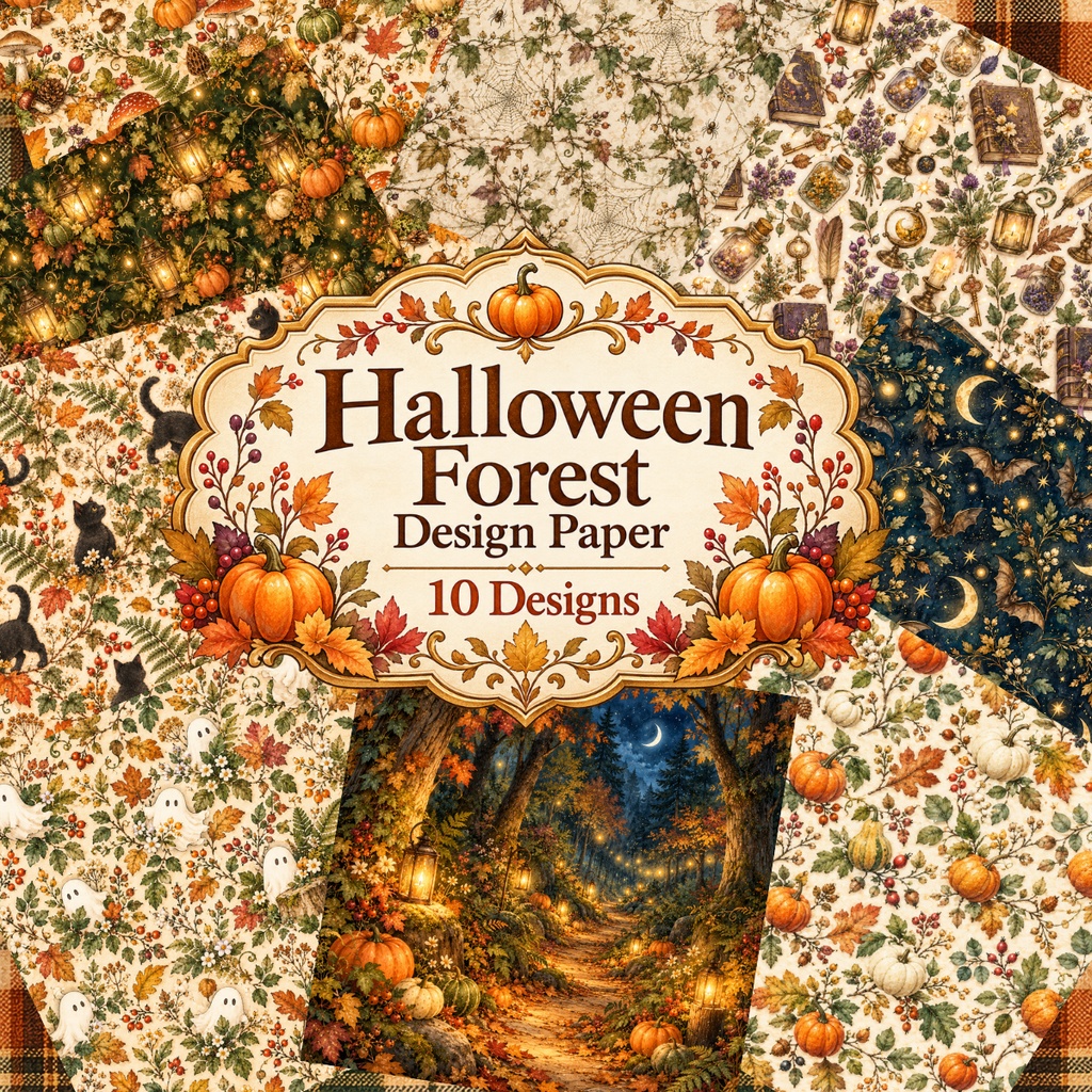 Halloween Forest Design Paper｜ハロウィンの森 デザインペーパー 10柄セット