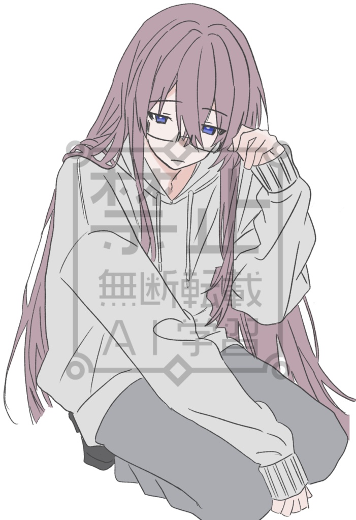 長髪眼鏡男子(色つき、背景透過済)