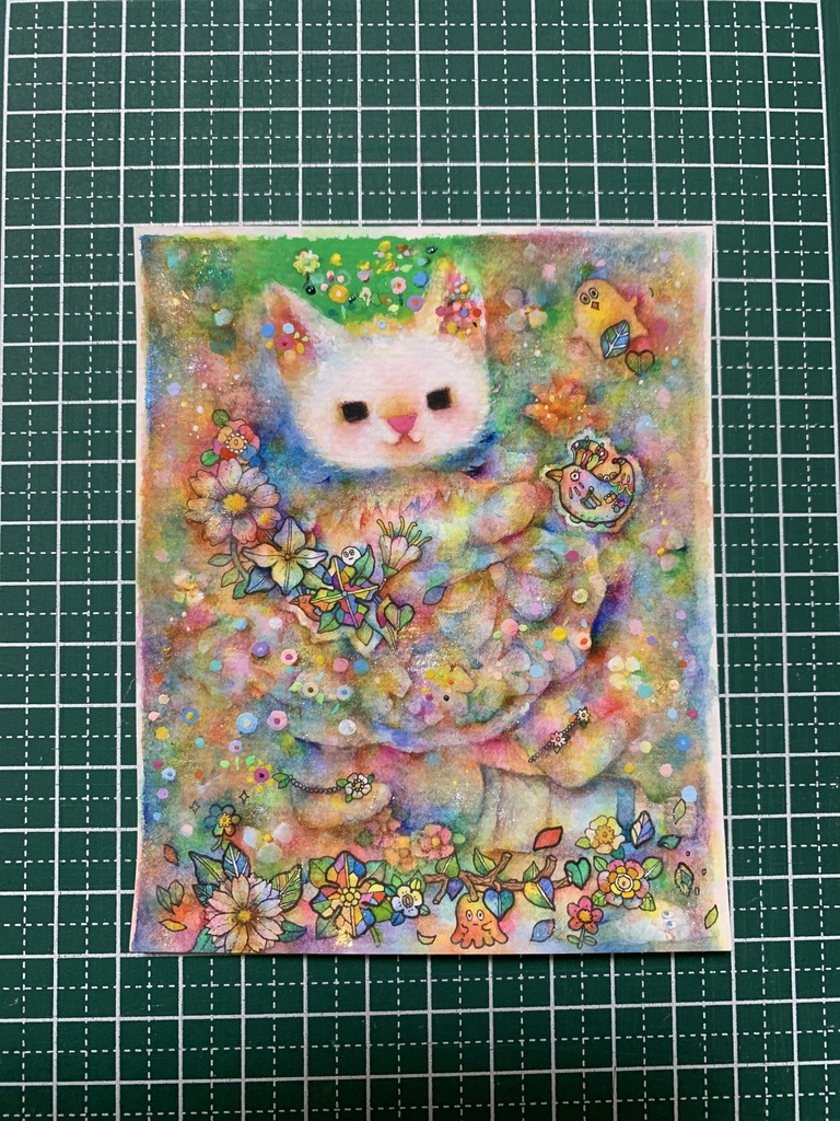 手描きイラスト　ミニ原画　猫