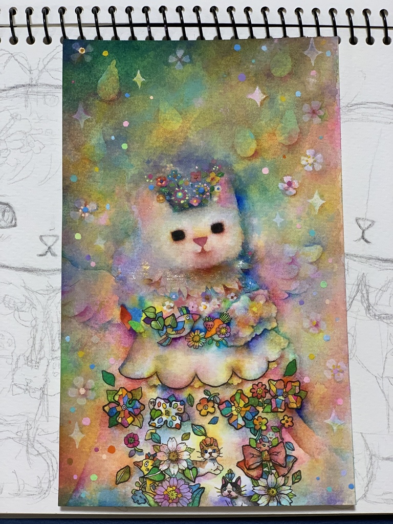 手描きイラスト　ミニ原画　猫