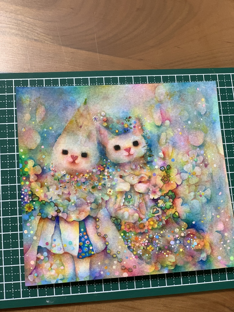手描きイラスト　ミニ原画　猫