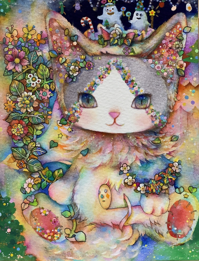 手描きイラスト　原画　猫