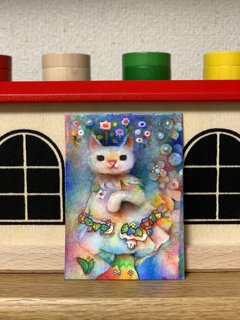 手描きイラスト　ミニ原画　猫