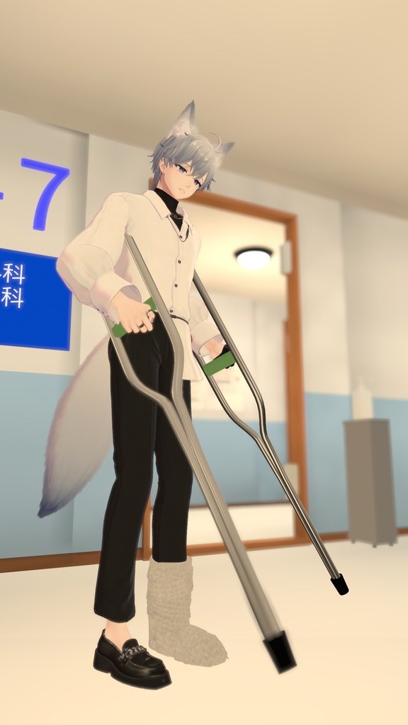 足骨折スターターキット(ギプス&松葉杖)【3Dアクセサリー】