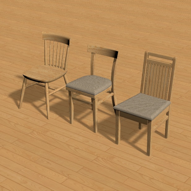 【3D素材】和モダン椅子モデル 3種セット｜FBX/OBJ/DXF｜商用利用可