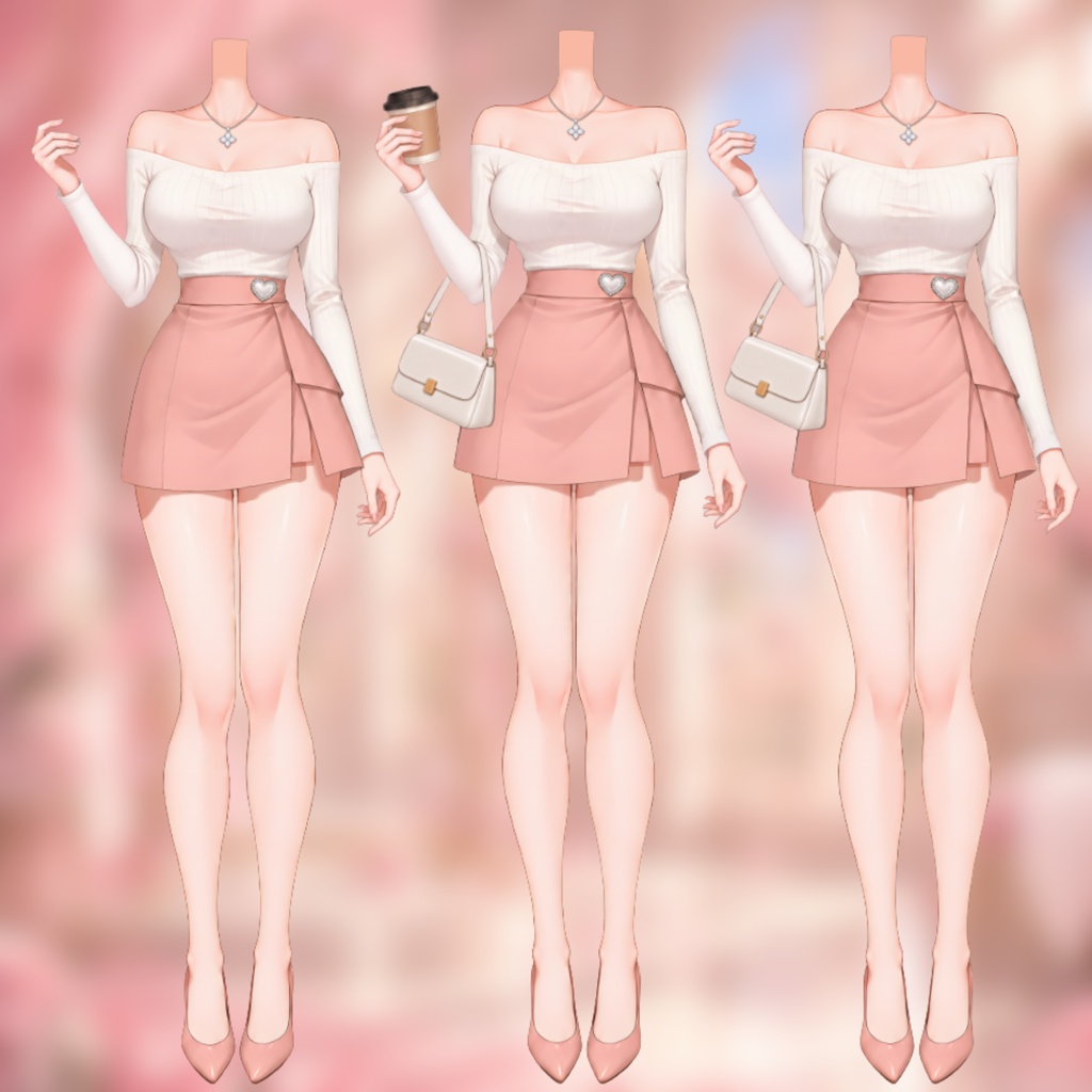 【Live2D衣装】Rosé Coffee Date | ピンクコート・ミニスカート・コーヒー小物切替 | VTuber Outfit
