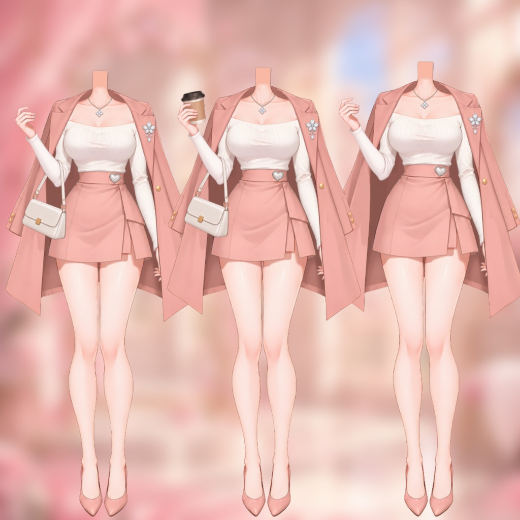 【Live2D衣装】Rosé Coffee Date | ピンクコート・ミニスカート・コーヒー小物切替 | VTuber Outfit