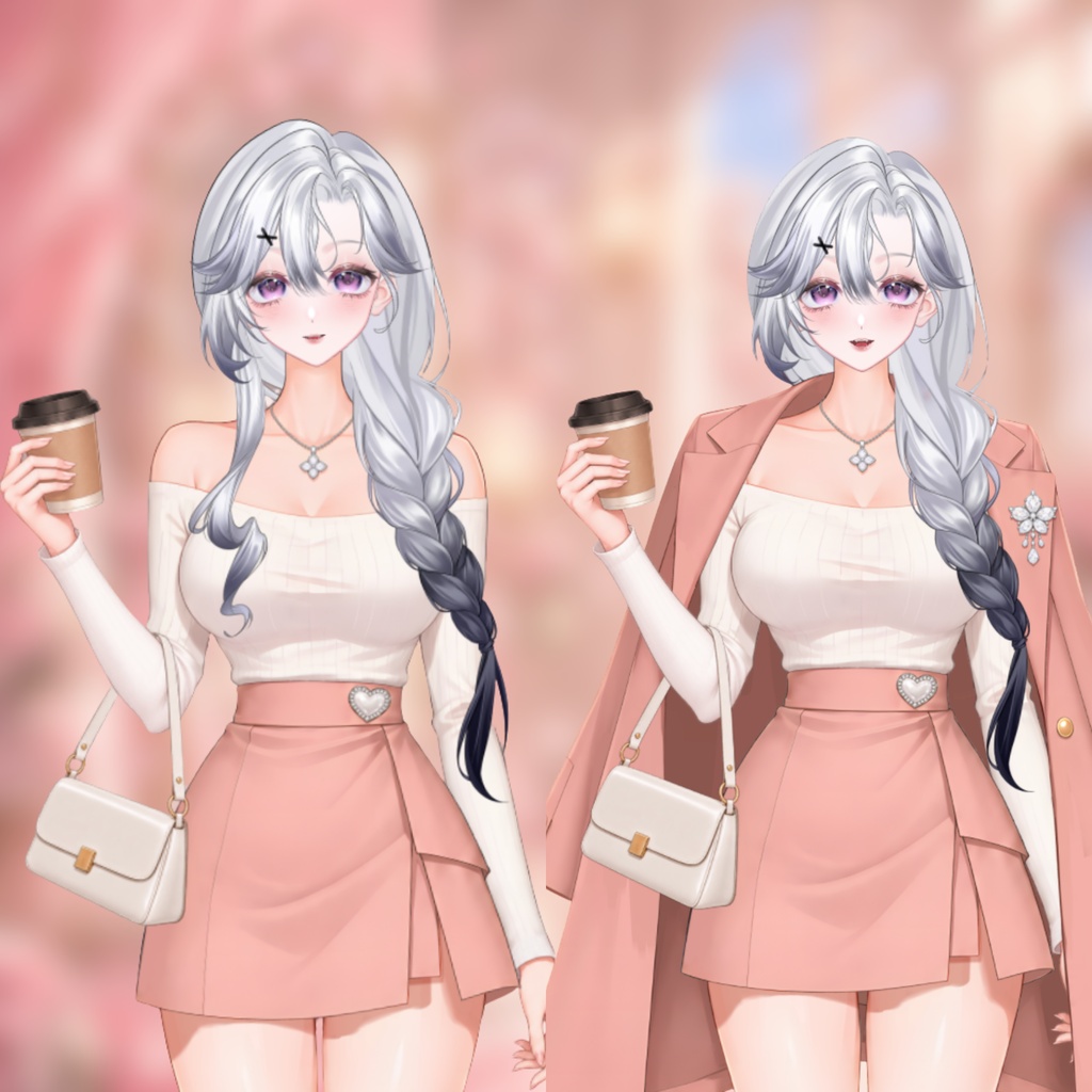 【Live2D衣装】Rosé Coffee Date | ピンクコート・ミニスカート・コーヒー小物切替 | VTuber Outfit