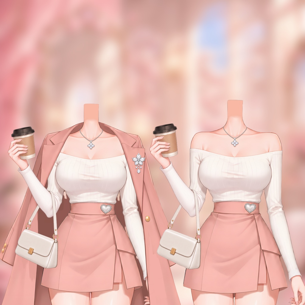 【Live2D衣装】Rosé Coffee Date | ピンクコート・ミニスカート・コーヒー小物切替 | VTuber Outfit