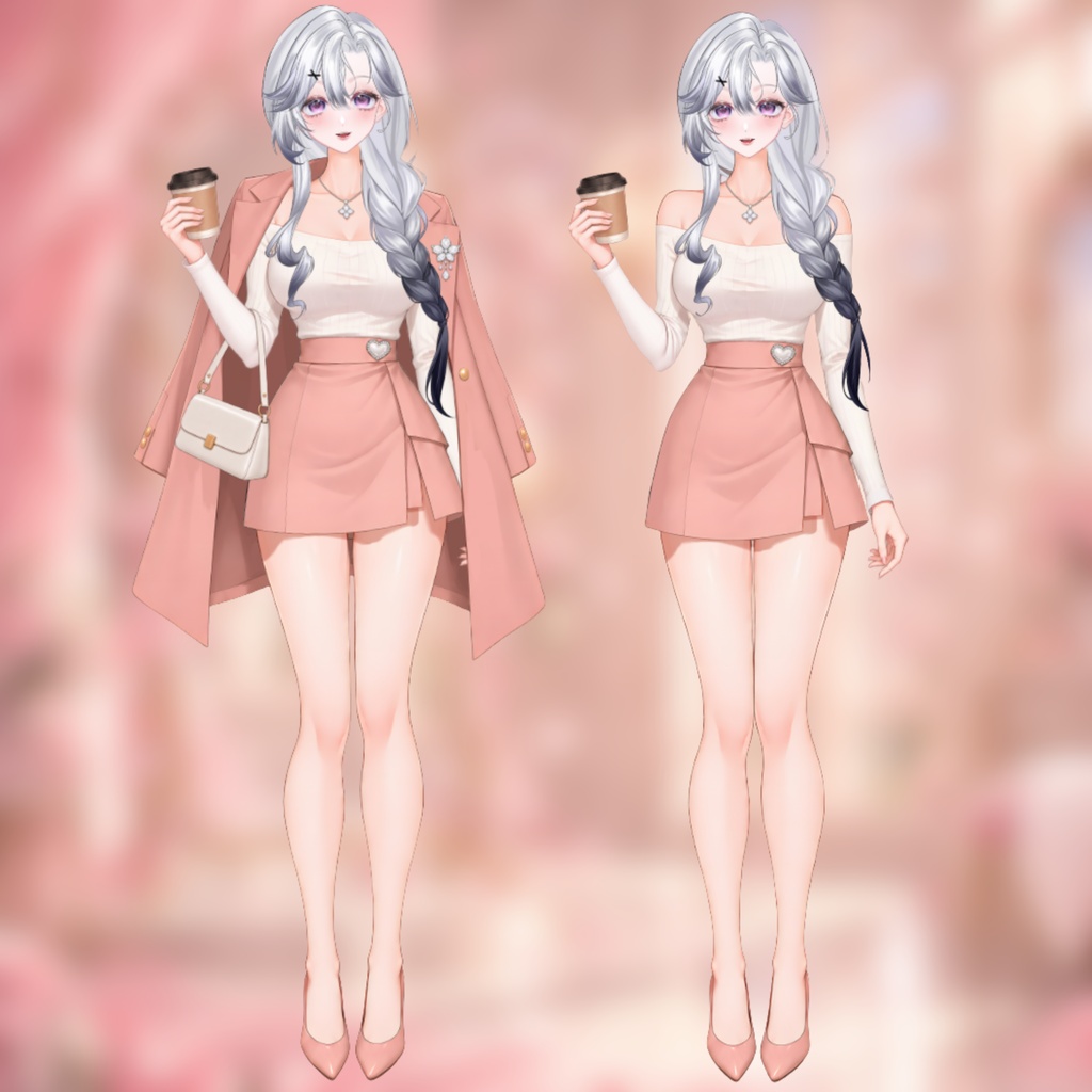 【Live2D衣装】Rosé Coffee Date | ピンクコート・ミニスカート・コーヒー小物切替 | VTuber Outfit