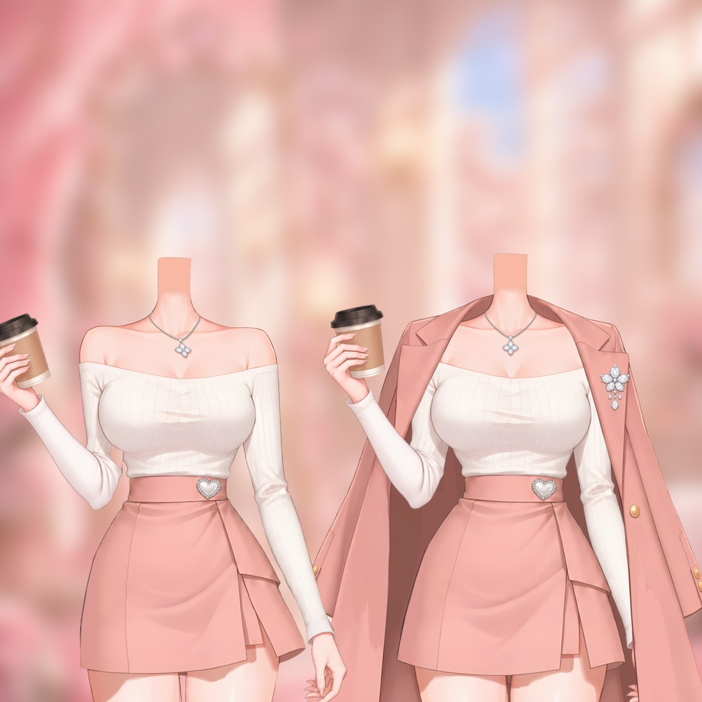 【Live2D衣装】Rosé Coffee Date | ピンクコート・ミニスカート・コーヒー小物切替 | VTuber Outfit