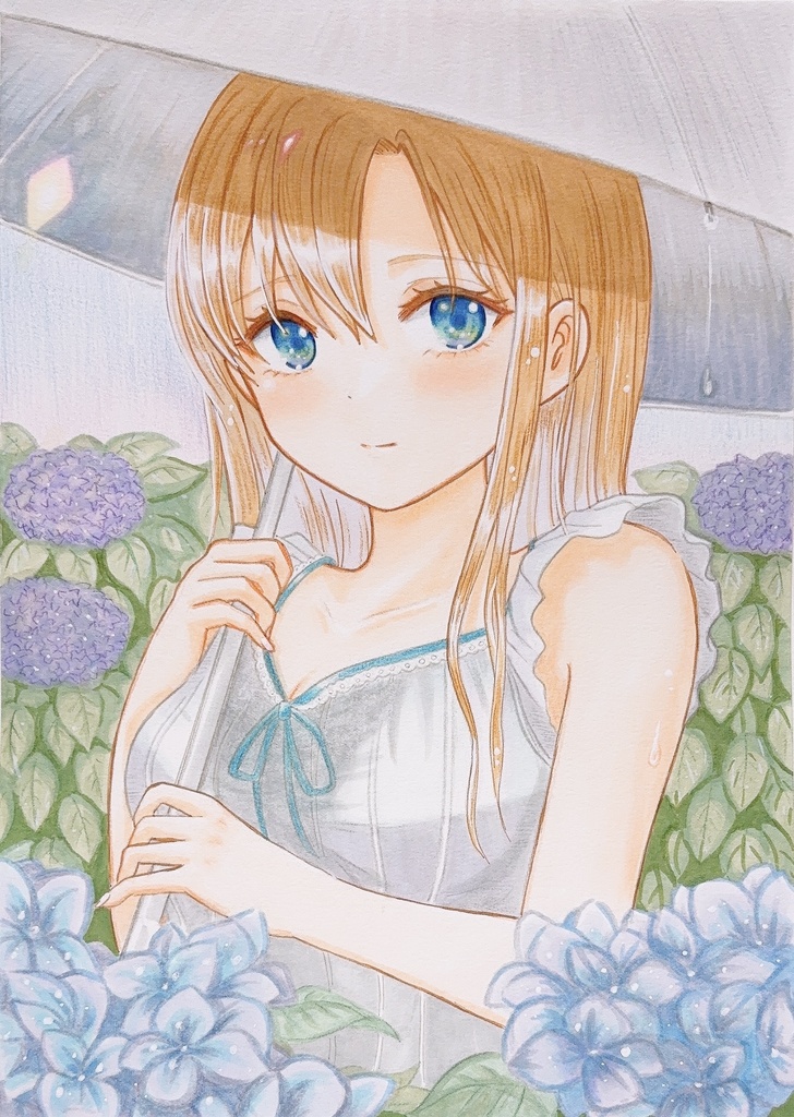 [原画・一点物]手描きイラスト「今からおうちに行ってもいい？( 雨だし)」オリジナルキャラ　蒼井せな(B5)