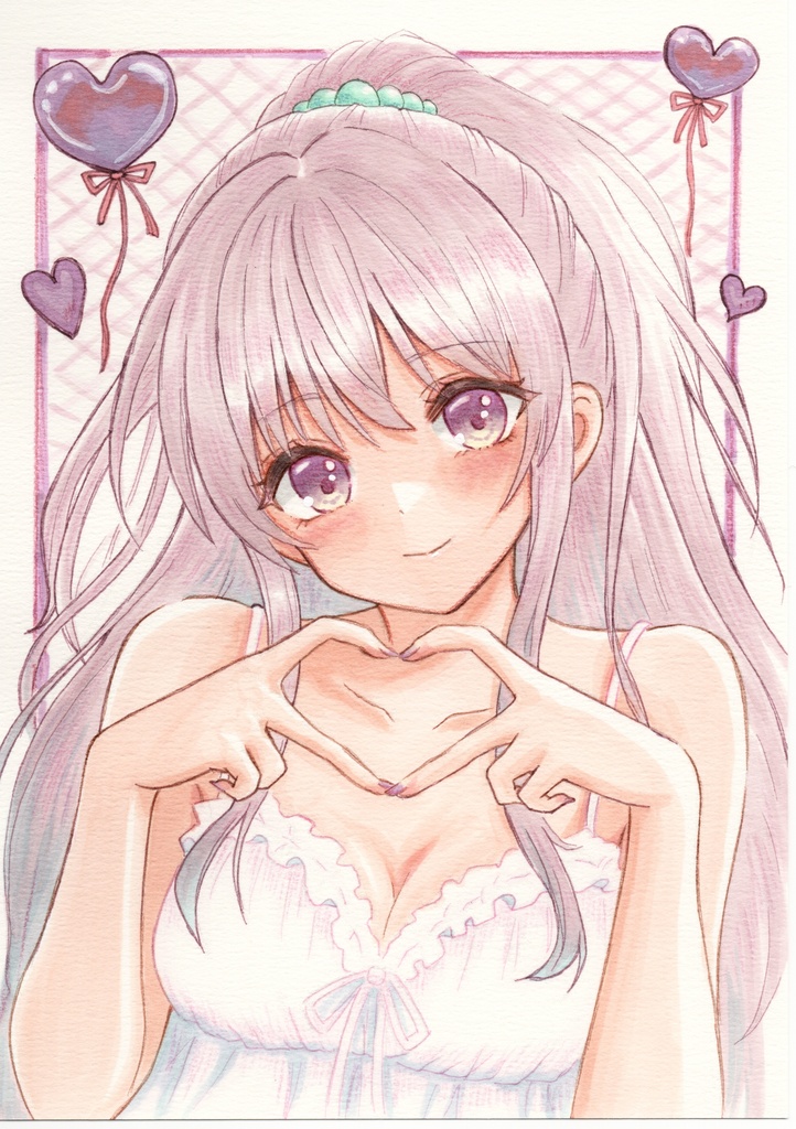 [原画]手描きイラスト「ハートあげる🩷」A5