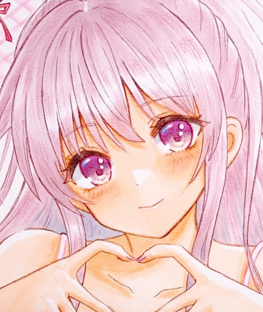 [原画]手描きイラスト オリジナル 「指ハート」A5