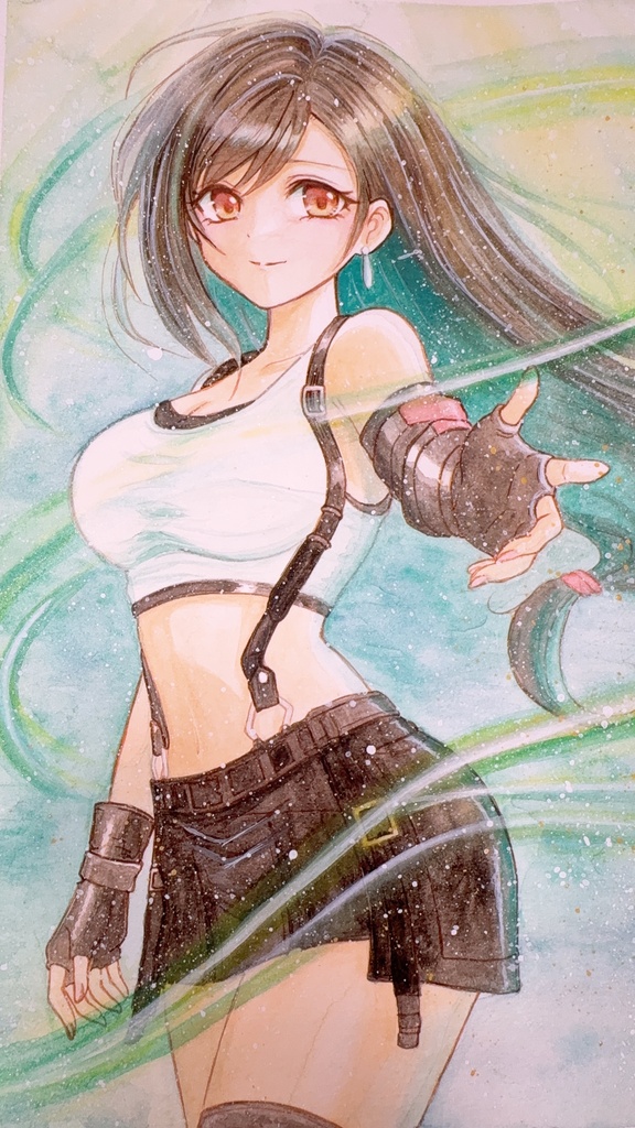 手描きイラスト 原画 FF7 ティファ 透明水彩 B5