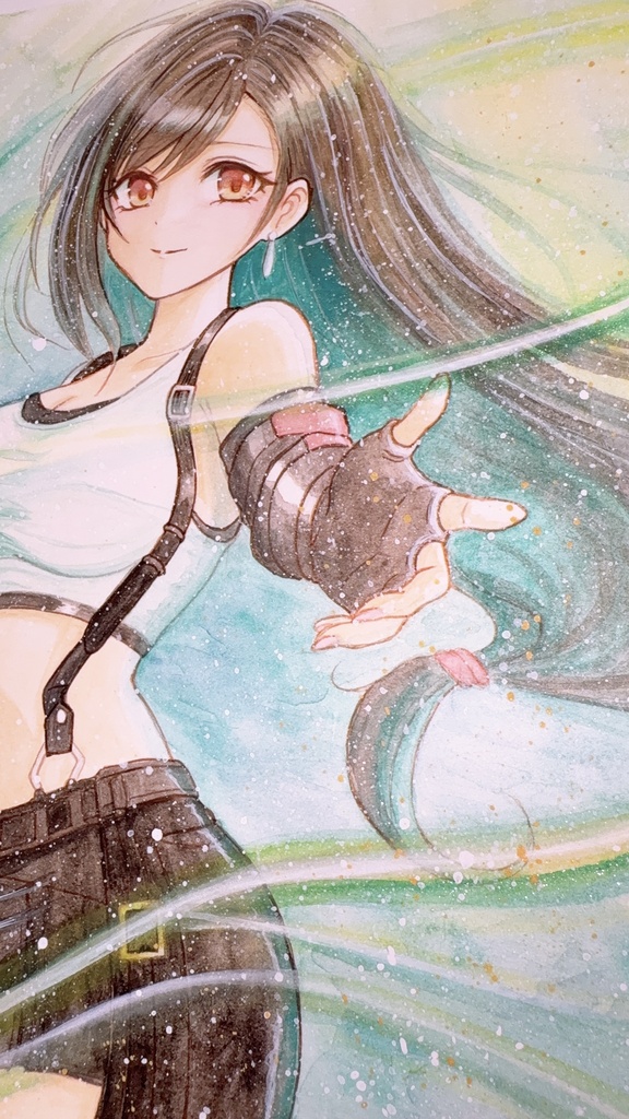 手描きイラスト 原画 FF7 ティファ 透明水彩 B5
