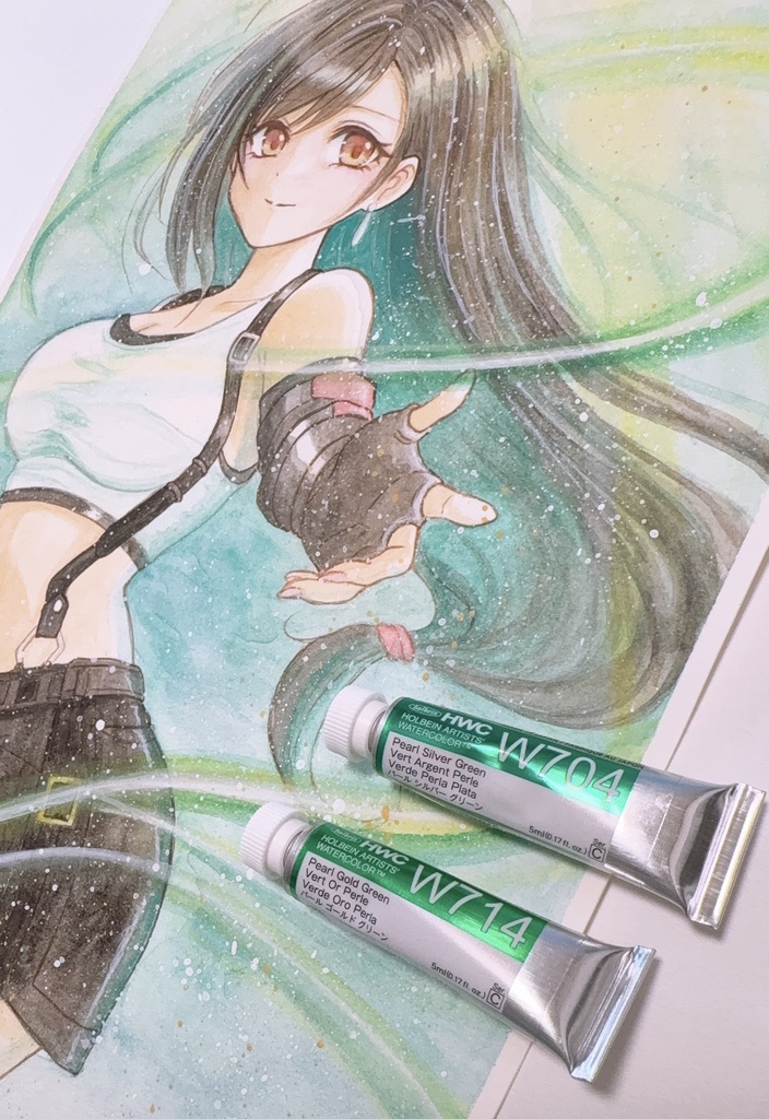 手描きイラスト 原画 FF7 ティファ 透明水彩 B5