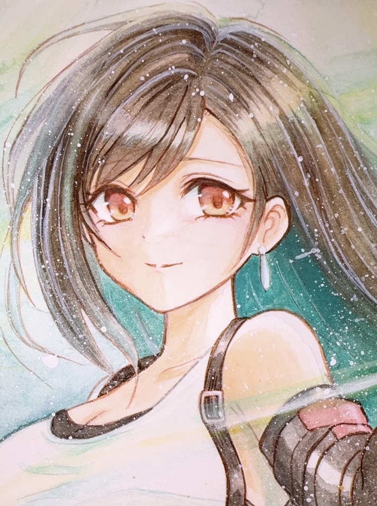手描きイラスト　原画　FF7 ティファ　透明水彩　B5