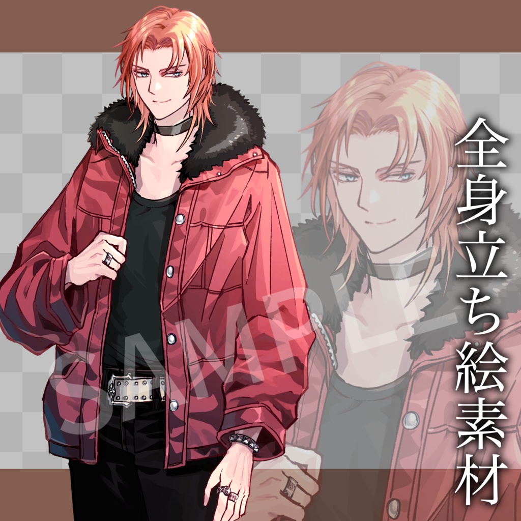 【立ち絵素材】赤髪の男性/表情差分3種