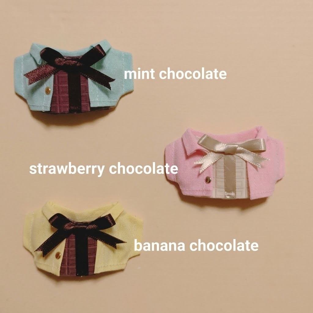 【ぬい服】チョコレート柄🍫リボンシャツ&アウタージャケット【バレンタイン】