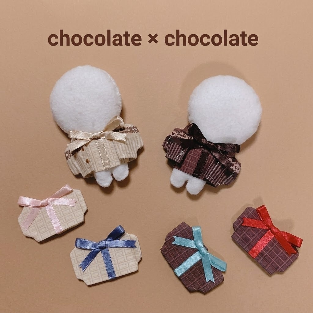 【ぬい服】チョコレート柄🍫リボンシャツ&アウタージャケット【バレンタイン】