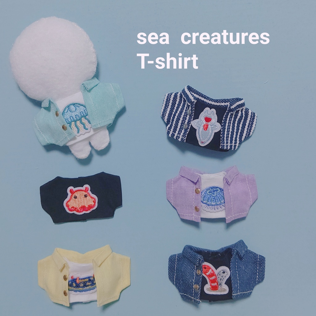 【ぬい服】海の生き物ワッペンTシャツ/クリオネ/メンダコ/ウミウシ/クラゲ/チンアナゴ/☀️🌊海 水族館【深海魚】