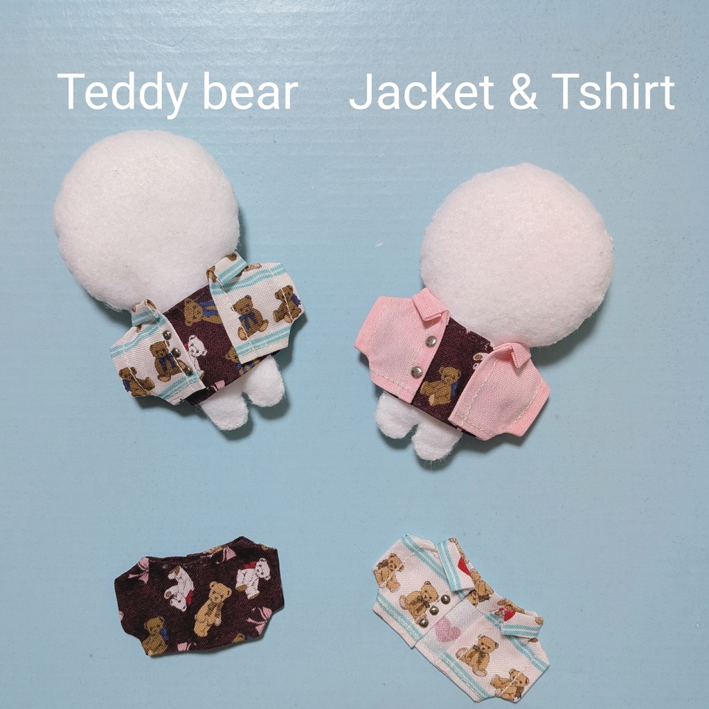 【ぬい服】テディベア_くま柄ジャケット&Tシャツ🐻🐻🐻
