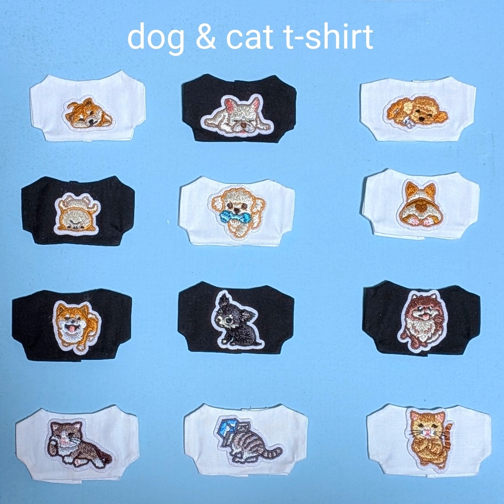 【ぬい服】わんこにゃんこ刺繍ワッペンティーシャツ🐶🐱