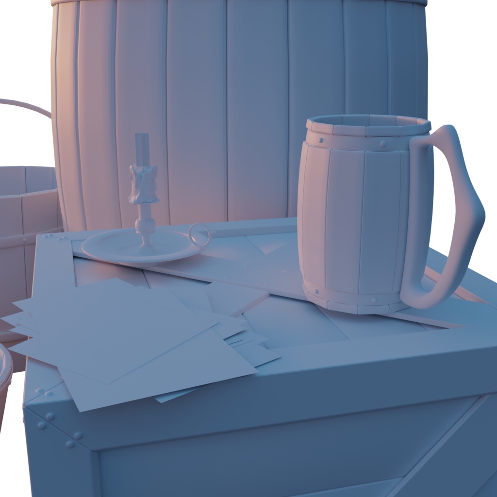 3Dモデル「樽 木箱 ジョッキ etc」